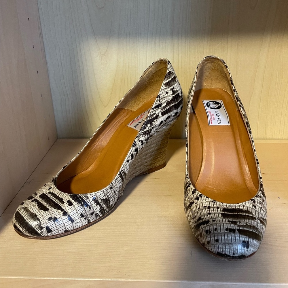 Lanvin Lizard Print Wedge Espadrilles